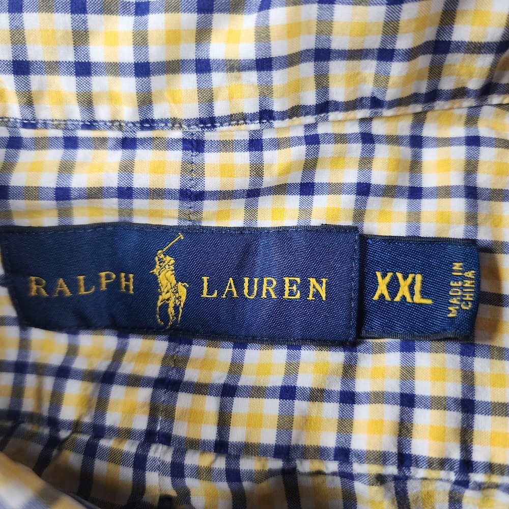 Ralph Lauren Shirt Mens 2XL XXL Yellow Blue Check Long Sleeve Button Down Cotton - Picture 7 of 13